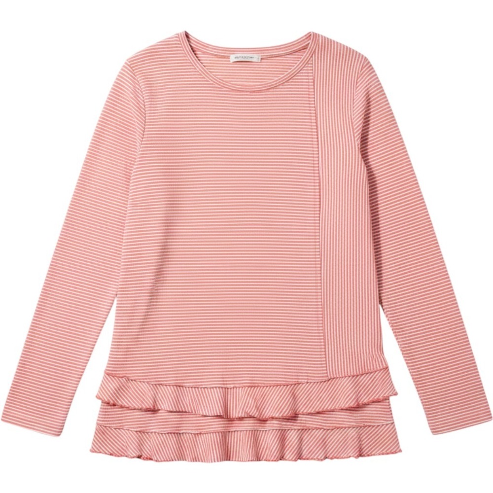 Soft Surroundings Womens Striped Ruffle Hem Pima Cotton Tunic Top 1X Pink White